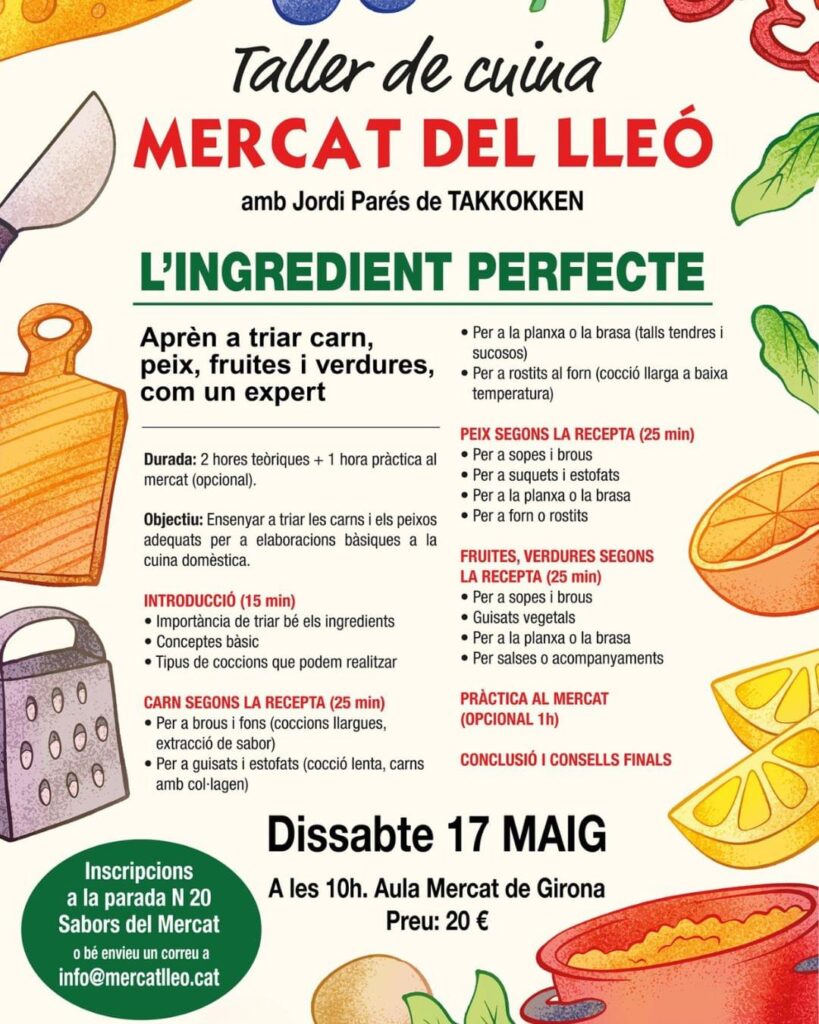 Cartell del nou taller de cuina al Mercat del Lleó